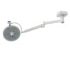 Here are the accessibility and SEO details for the Komax Series Single Head LED Surgical Light image, based on the provided technical specifications and design features. Alt Text A single-head Komax LED surgical light featuring a circular LED array with a central sterilizable handle and a heat-efficient aluminum body, mounted on a flexible German technology arm